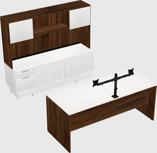Parallel desk with low credenza