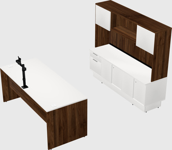 Parallel desk with low credenza