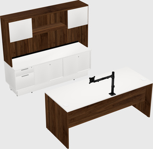 Parallel desk with low credenza