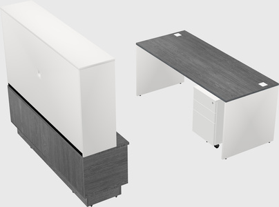 Parallel desk with low credenza