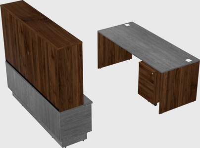Parallel desk with low credenza