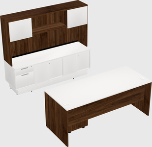 Parallel desk with low credenza