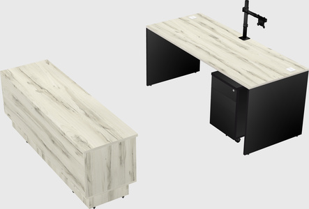 Parallel desk with low credenza