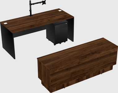 Parallel desk with low credenza