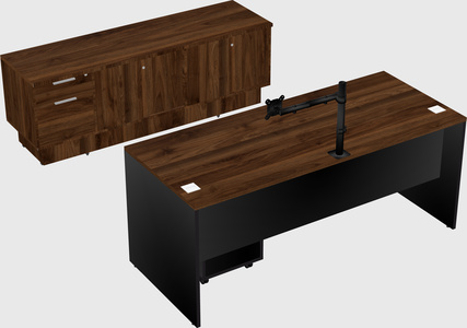 Parallel desk with low credenza
