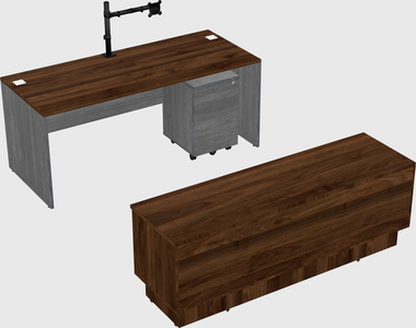 Parallel desk with low credenza