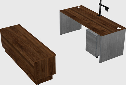 Parallel desk with low credenza