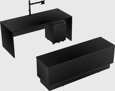 Parallel desk with low credenza
