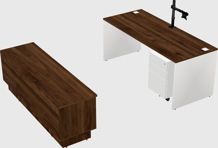 Parallel desk with low credenza