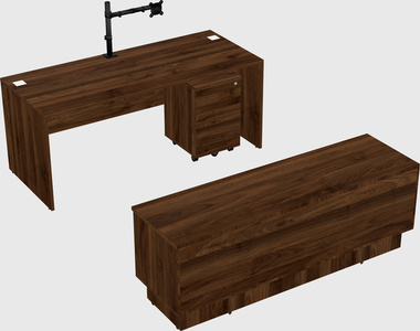 Parallel desk with low credenza