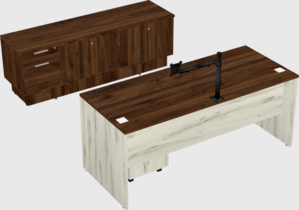 Parallel desk with low credenza