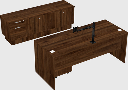 Parallel desk with low credenza