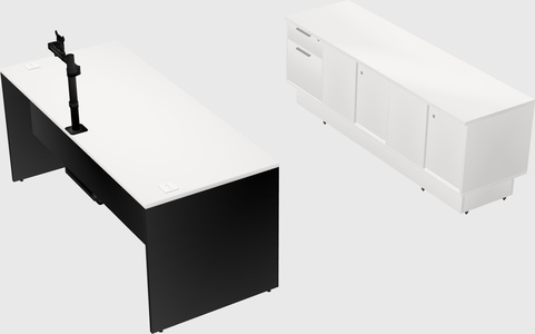 Parallel desk with low credenza
