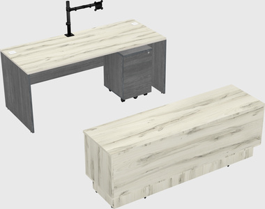 Parallel desk with low credenza