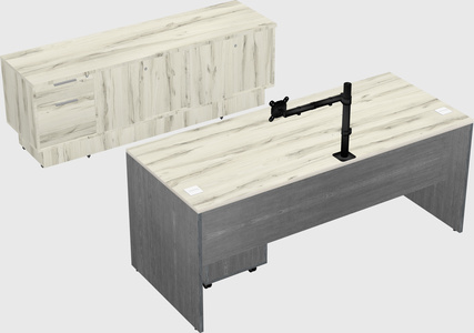 Parallel desk with low credenza