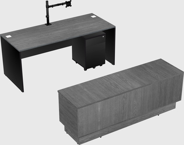 Parallel desk with low credenza