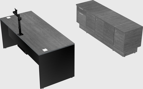 Parallel desk with low credenza