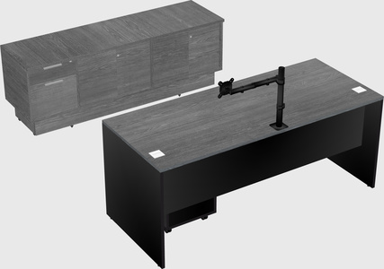 Parallel desk with low credenza