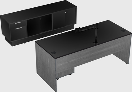 Parallel desk with low credenza