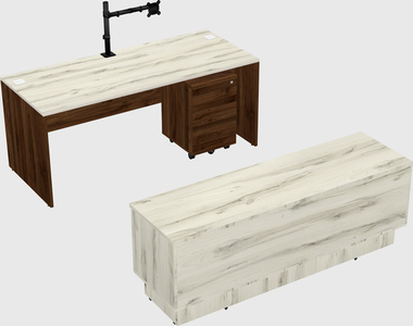 Parallel desk with low credenza