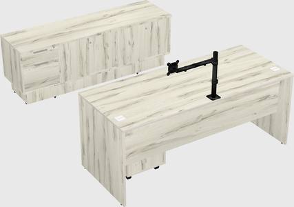 Parallel desk with low credenza