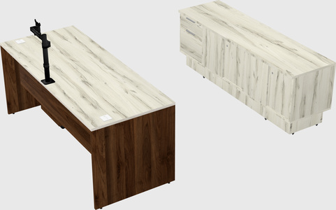 Parallel desk with low credenza