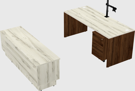 Parallel desk with low credenza