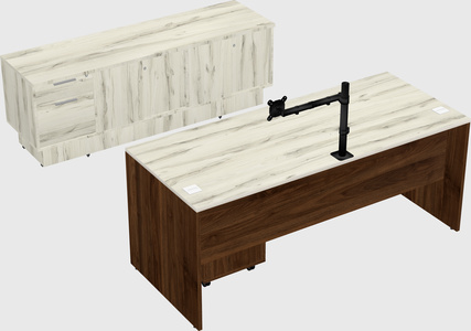 Parallel desk with low credenza