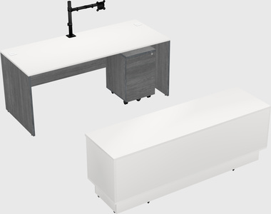 Parallel desk with low credenza