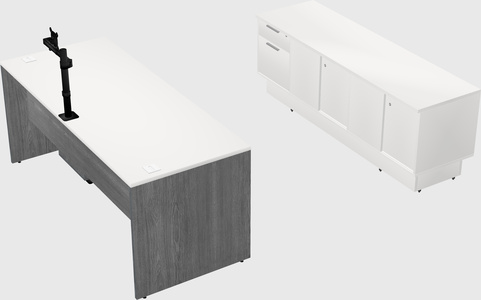 Parallel desk with low credenza