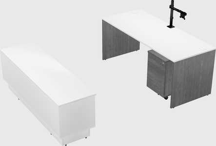 Parallel desk with low credenza