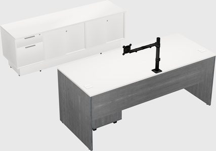 Parallel desk with low credenza