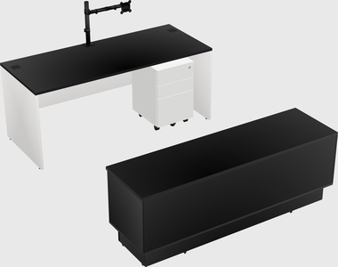 Parallel desk with low credenza