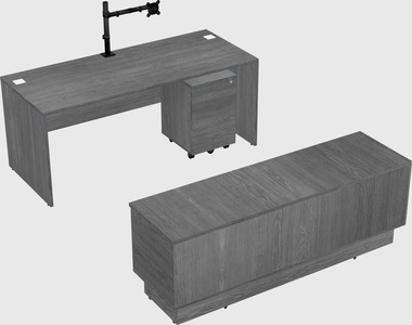Parallel desk with low credenza
