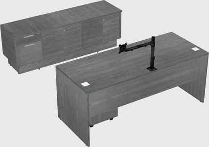 Parallel desk with low credenza