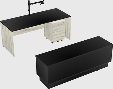 Parallel desk with low credenza