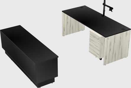 Parallel desk with low credenza