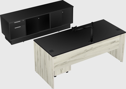 Parallel desk with low credenza