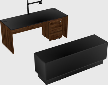 Parallel desk with low credenza