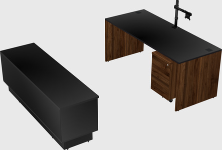 Parallel desk with low credenza