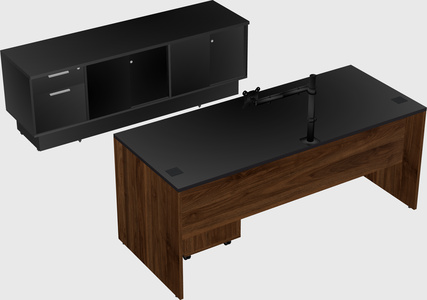 Parallel desk with low credenza