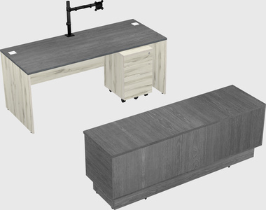 Parallel desk with low credenza