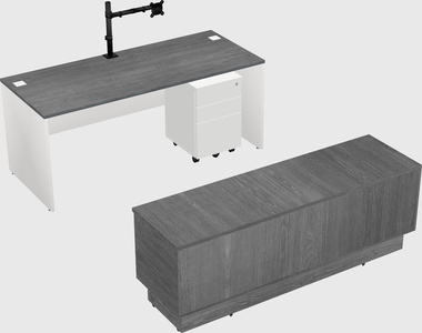 Parallel desk with low credenza