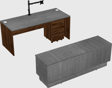 Parallel desk with low credenza