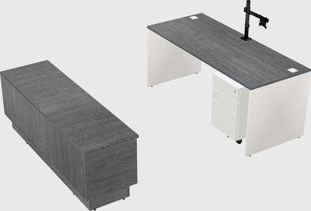 Parallel desk with low credenza
