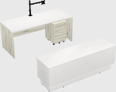 Parallel desk with low credenza
