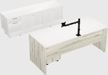 Parallel desk with low credenza
