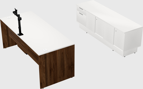 Parallel desk with low credenza