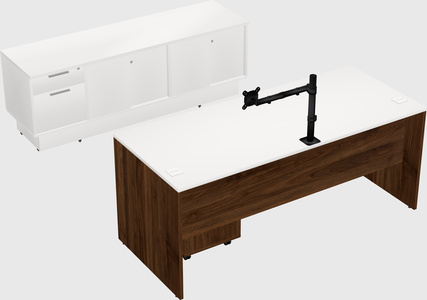 Parallel desk with low credenza