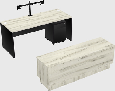 Parallel desk with low credenza
